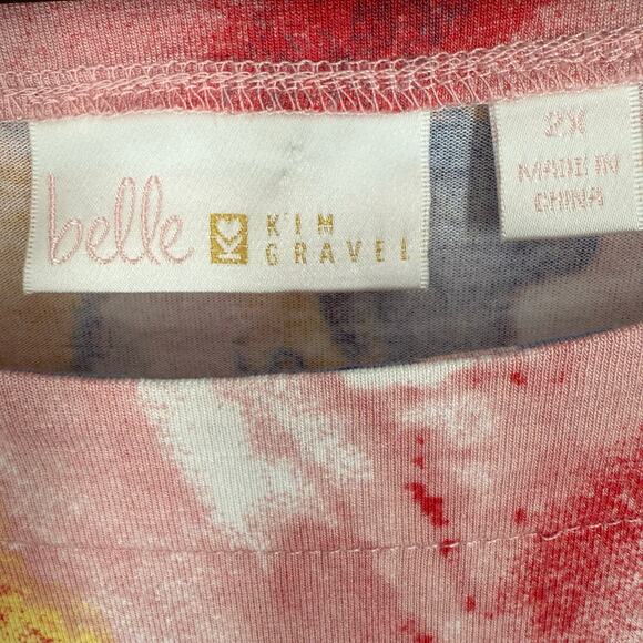 Belle by Kim Gravel Plus Size 2X Colorful Tropical Pink Floral Blouse Shirt Top - Picture 2 of 8